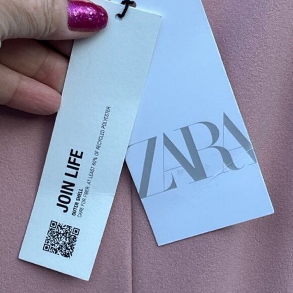 ZARA NWT Baby Light Pink Topstitched Off the Shoulder Bodycon Midi Dress Size M - Picture 14 of 16